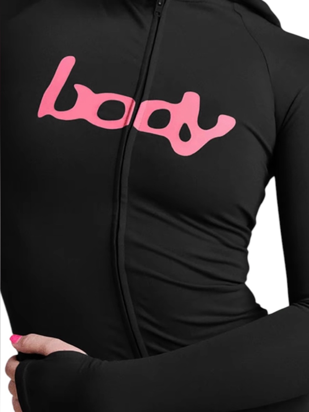 Black Long Sleeve Zip Active Set with Pink Graphic